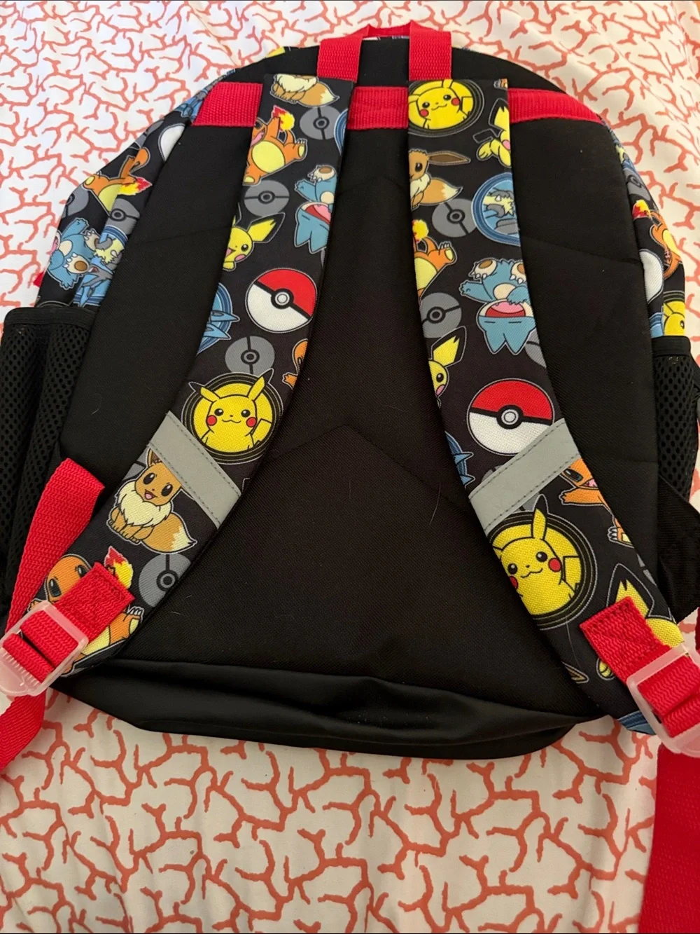Pokemon Kids Backpack with Pikachu, Charmander, Eevee - Black & Red